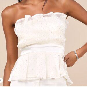 *NWT* Lulus Voguish Passion Pleated Rhinestone Strapless Top - Ivory